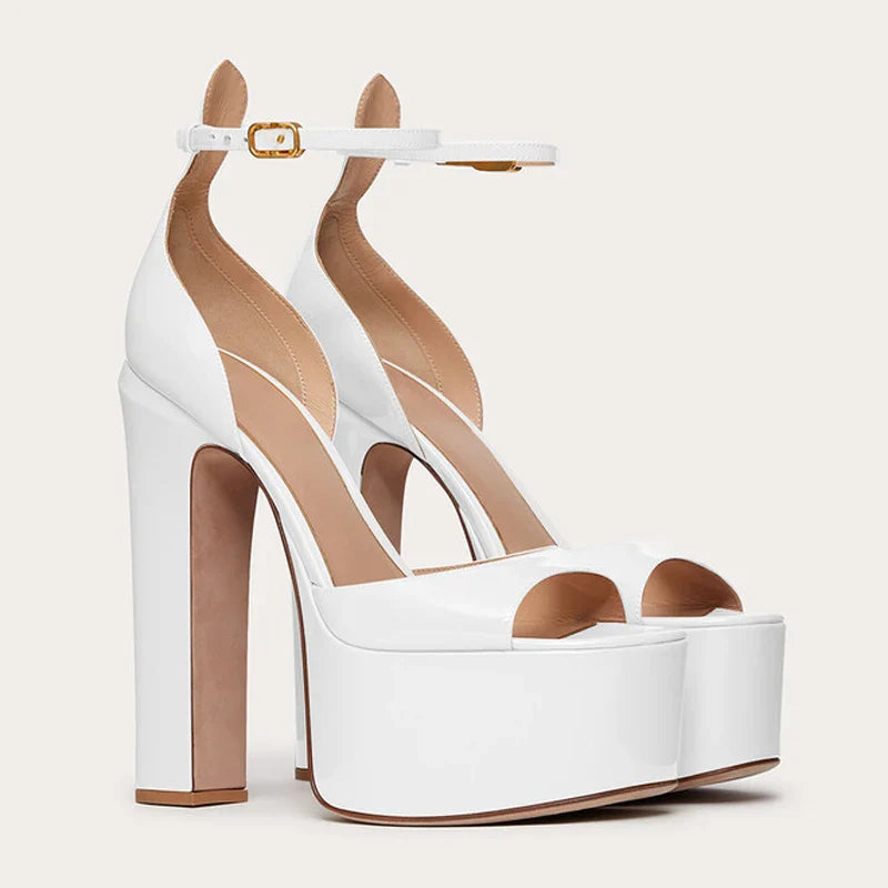 Shiny Faux Leather Platform Heel Sandals - Push