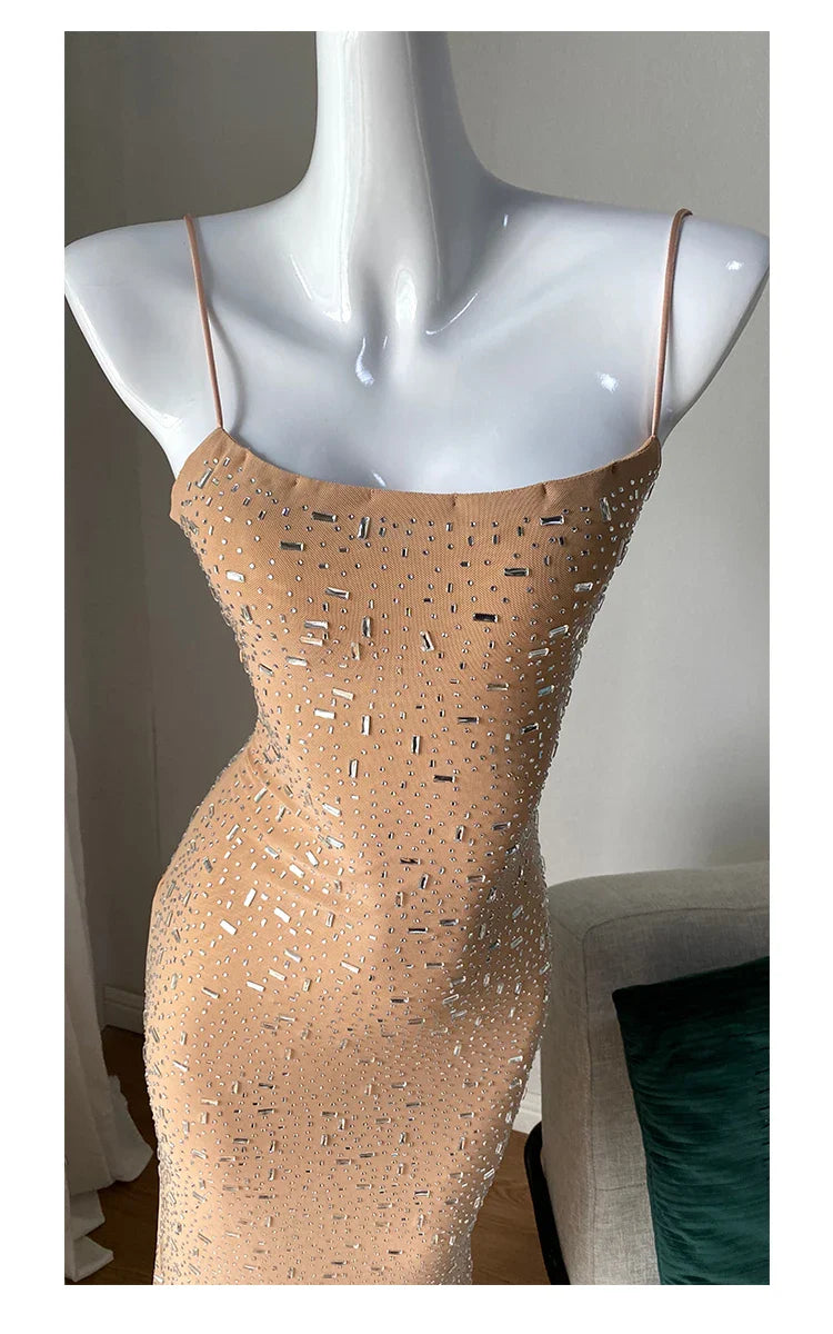 שמלת מקסי ניוד בעיטור יהלומים - LISS