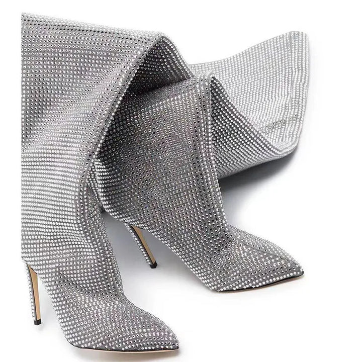 High-heeled pointed-toe boots with glittery rhinestones - Josie