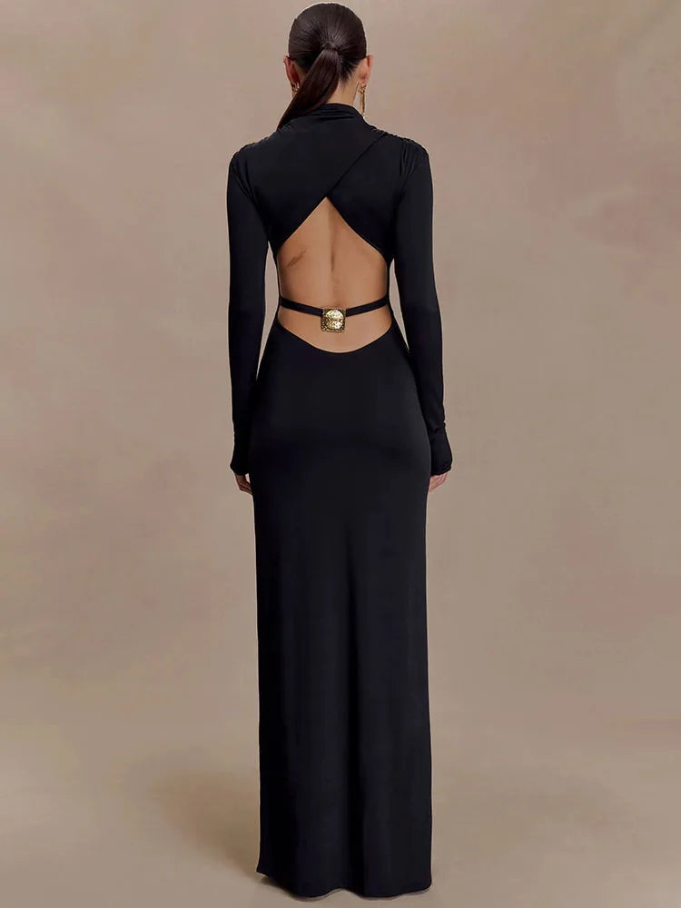 Open back maxi dress with buckle decoration - TAHIL