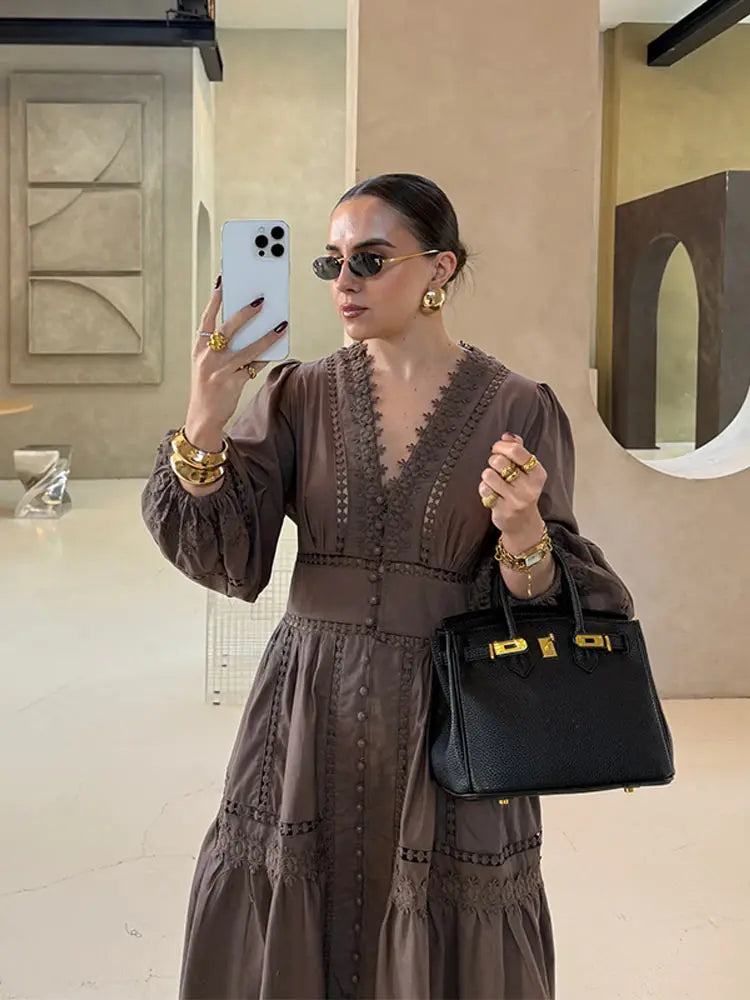 שמלת מקסי שיפלי בעיטור כפתורים - רעיה