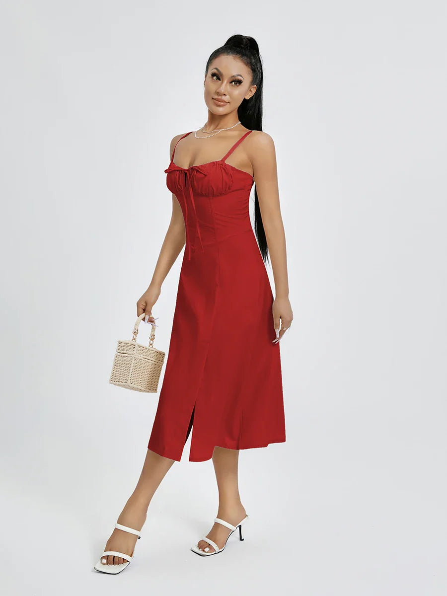 שמלת מידי קיצית בעיצוב כפרי בעיטור שסע - אלדורי