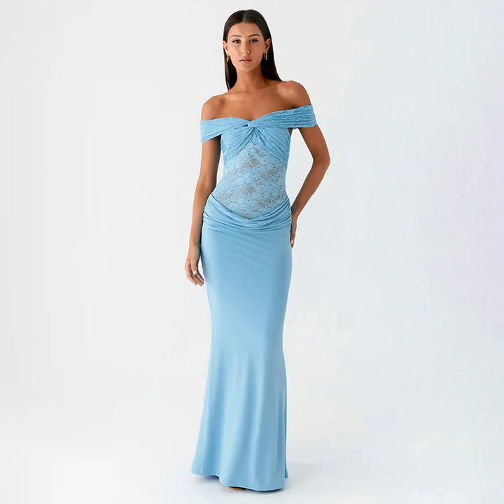 Off-the-shoulder maxi dress with lace design - LINI