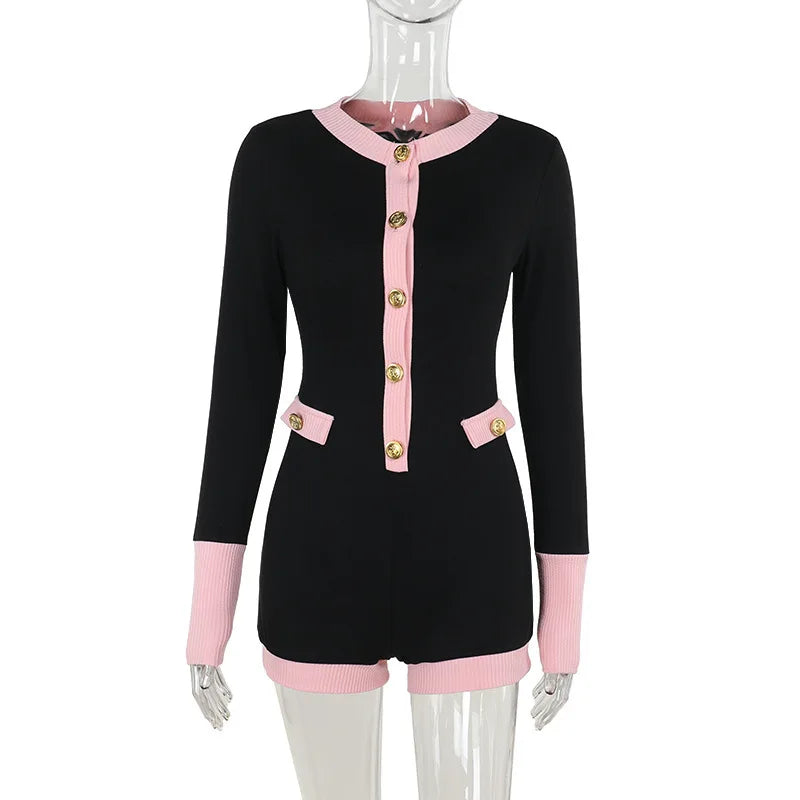 אוברול קצר סרוג בעיצוב מחויט בעיטור כפתורים - Hattie