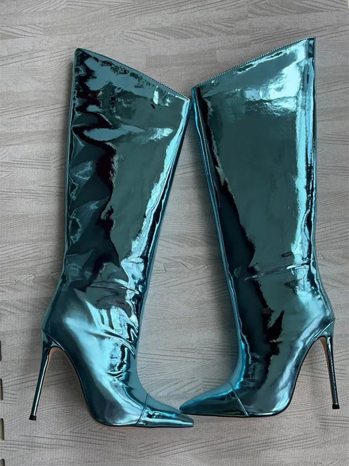 High-heeled pointed-toe boots in shiny leather design - Sloane
