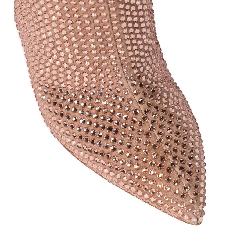 High-heeled pointed-toe boots with glittery rhinestones - Josie