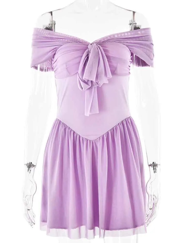 שמלת מיני שיפון בגזרת A כתפיים חשופות - Naya