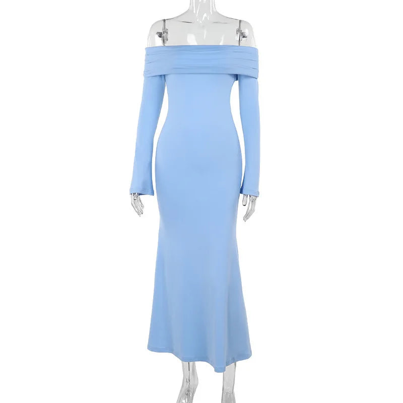 שמלת מקסי כתפיים חשופות גב פתוח - GIZEL