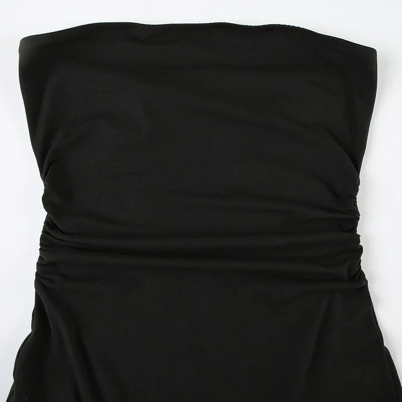 שמלת מקסי סטרפלס בעיטור שיפון ושסע - Lettie