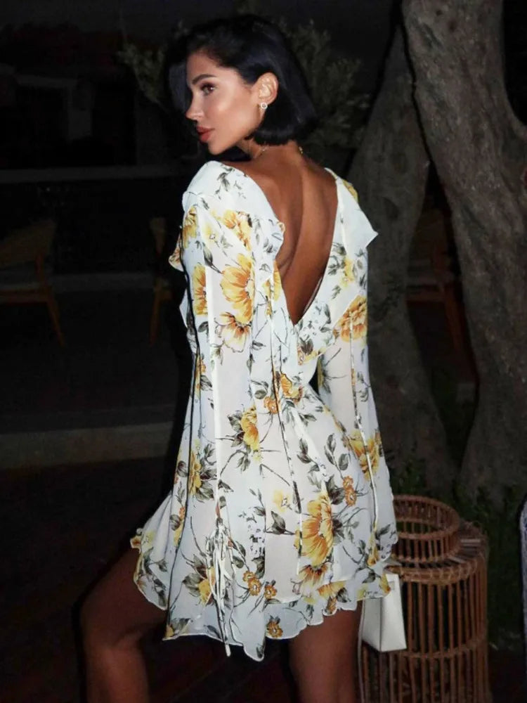 שמלת מיני שיפון פרחונית מלמלה - מרי לין