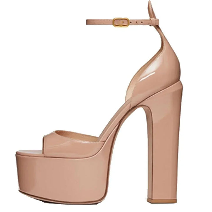Shiny Faux Leather Platform Heel Sandals - Push