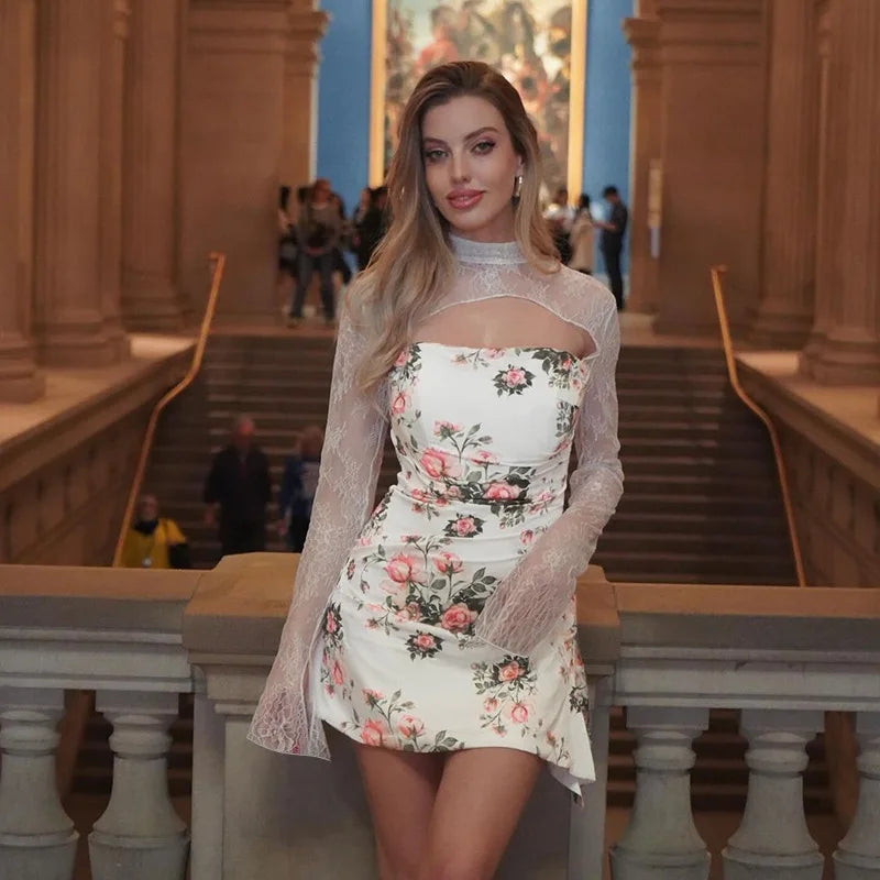 שמלת מיני פרחונית בעיטור תחרה - סיגל