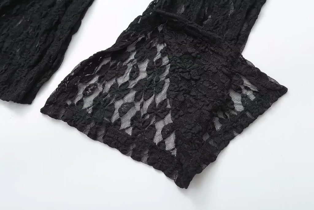 חליפת תחרה שני חלקים בגד גוף ומכנסיים ארוכים - מנור