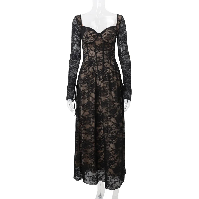 שמלת מקסי תחרה בעיצוב מחוך - נוריאל