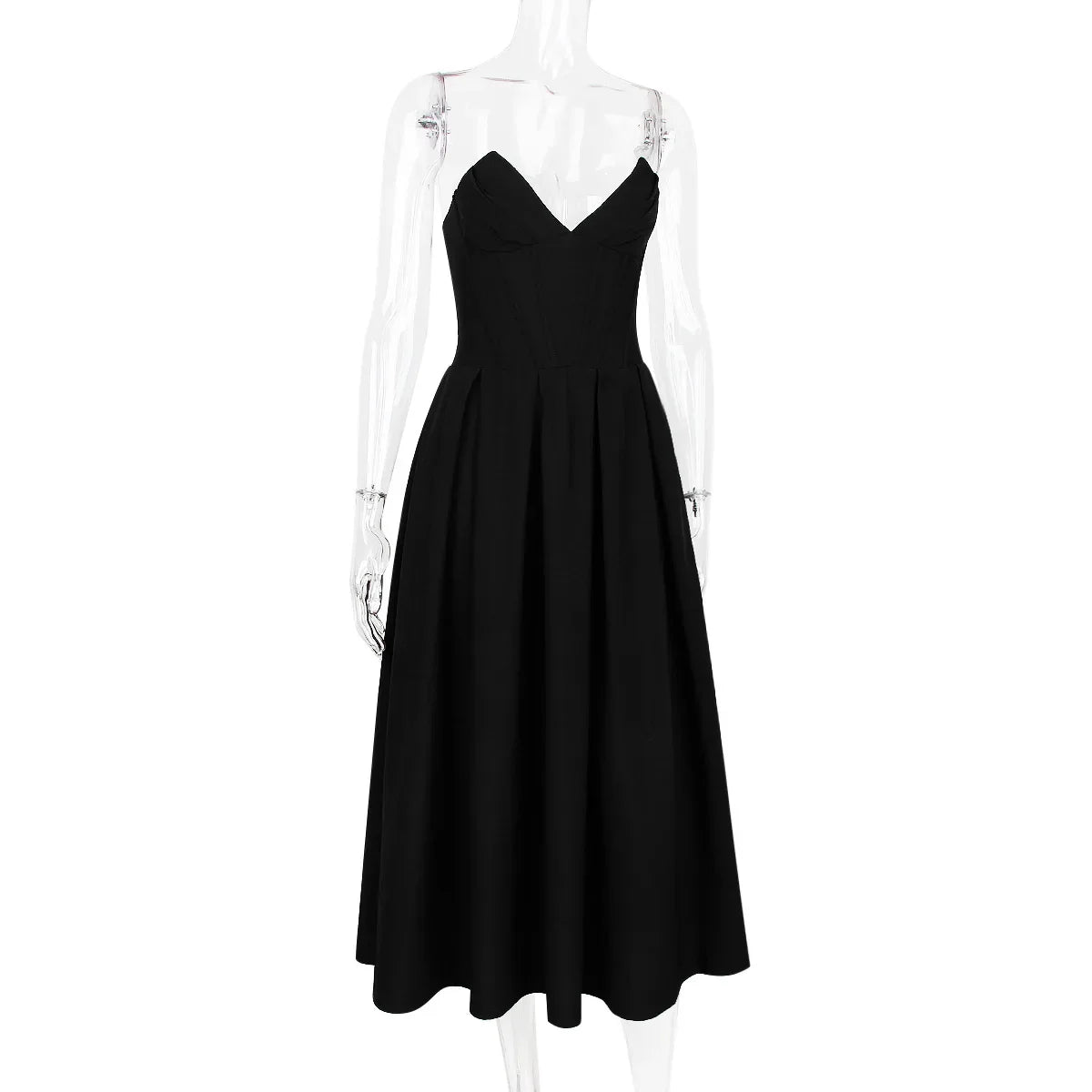 שמלת מידי סטרפלס בשילוב כיסים - פאני