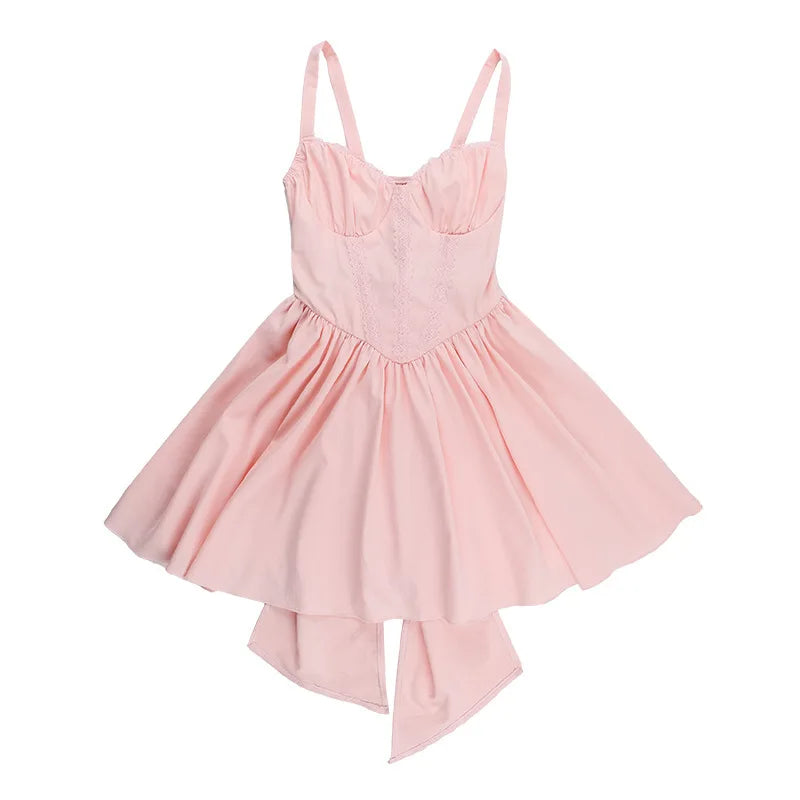 שמלת מיני בגזרת A בעיצוב מחוך בעיטור קשירת פפיון בגב - Kaiya