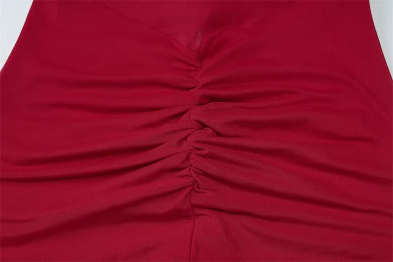 שמלת מקסי כיווצים כתפיים חשופות בעיצוב רשת - רונה