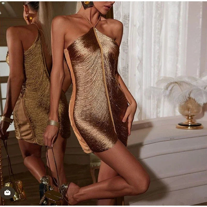 שמלת מיני חוטים מבריקים גב פתוח - Georgia