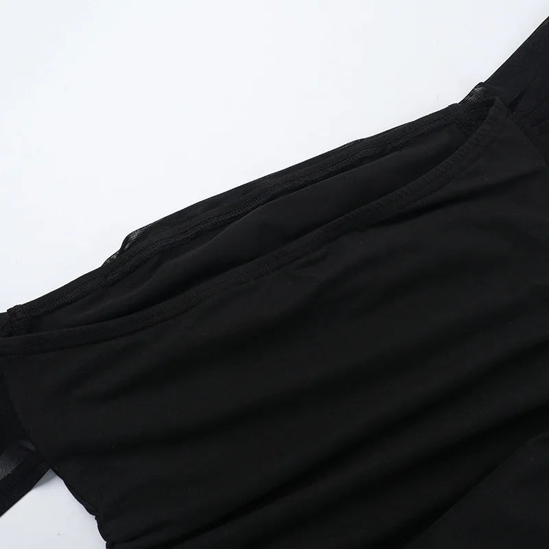 שמלת מיני קיפולים צמודה כתפיות רשת נופלות - Luz