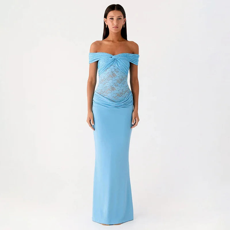 Off-the-shoulder maxi dress with lace design - LINI