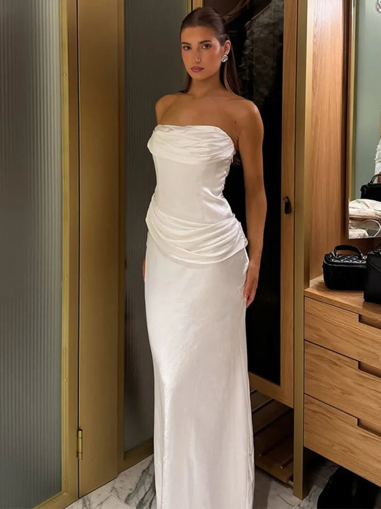 שמלת מקסי סטרפלס בעיצוב קיפולים - נסיה