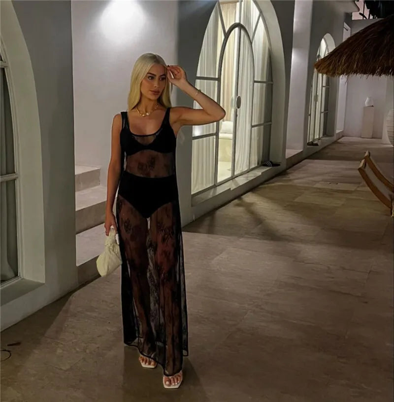 שמלת מקסי חוף תחרה שקופה - Sasha