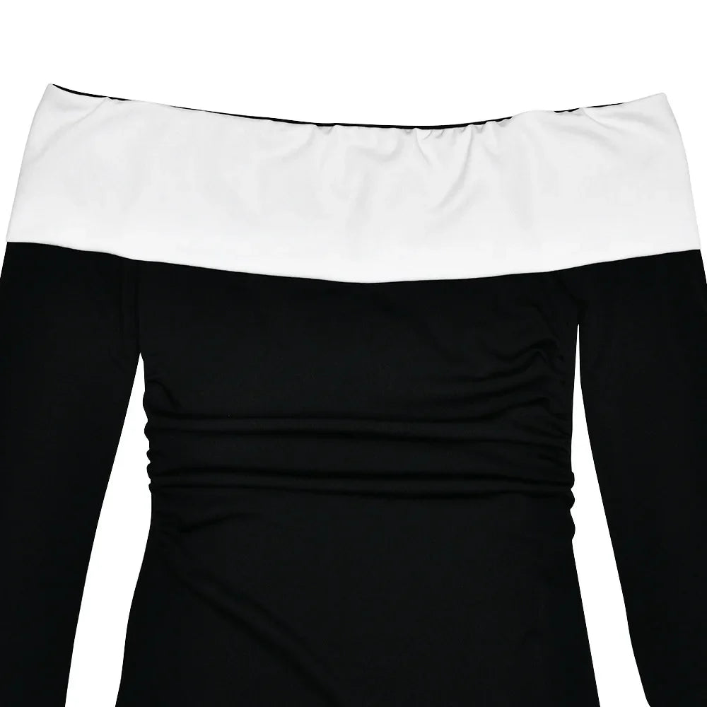 שמלת מיני בגזרת A  כתפיים חשופות שרוולי פעמון - בלייר