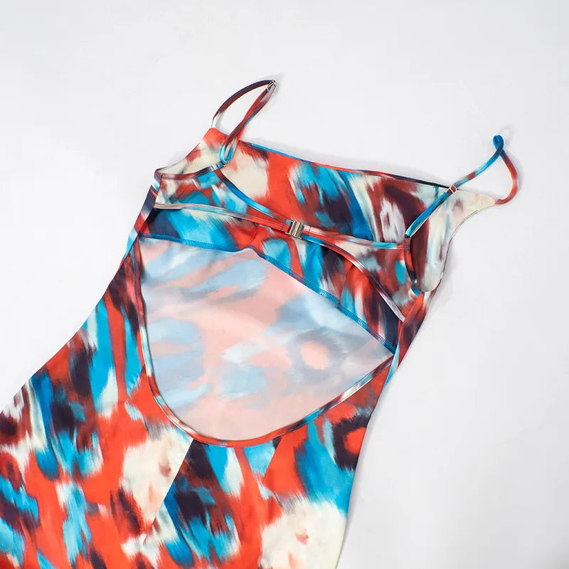 שמלת מקסי סאטן בעיצוב צבעוני - Skylar