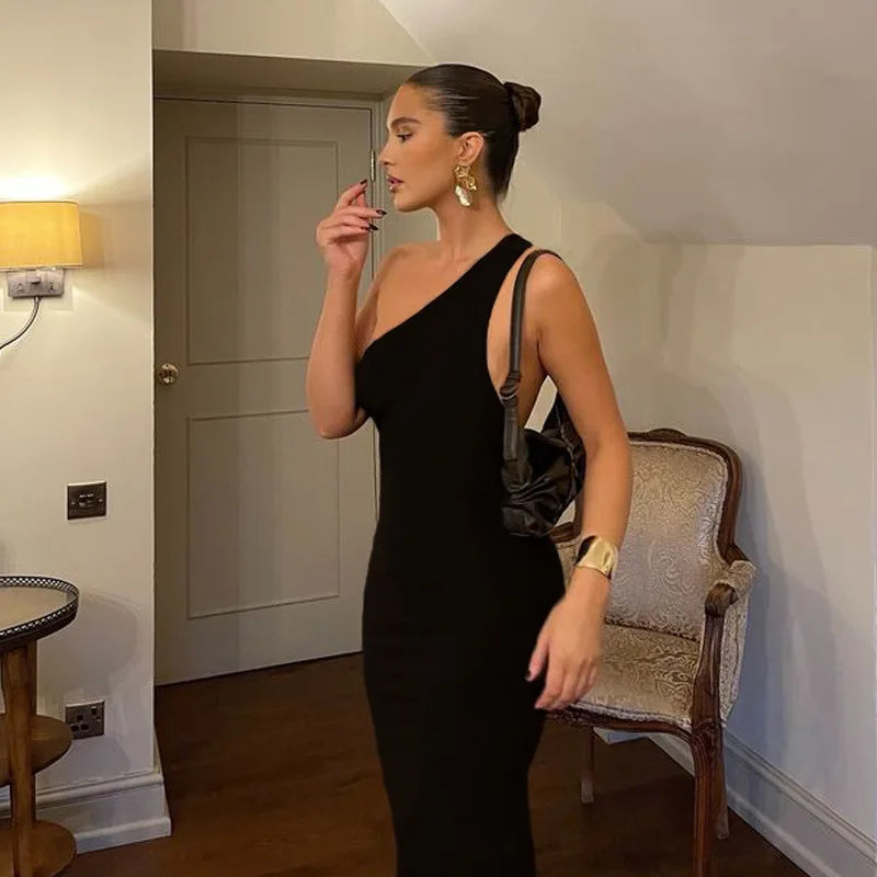 שמלת מקסי אלגנטית כתפייה אחת גב חשוף - אלקסיס