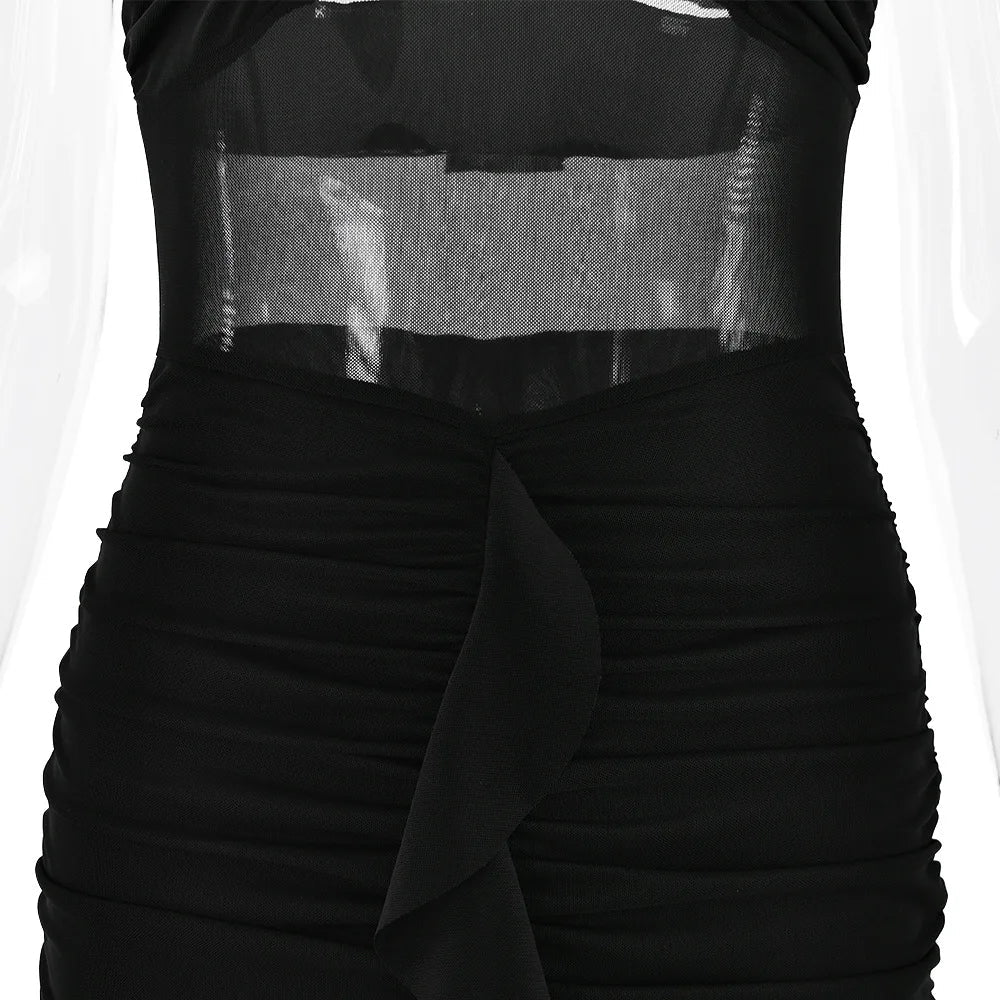 שמלת מקסי שיפון בעיטור כיווצים ומלמלה קשירה בצוואר - שלי