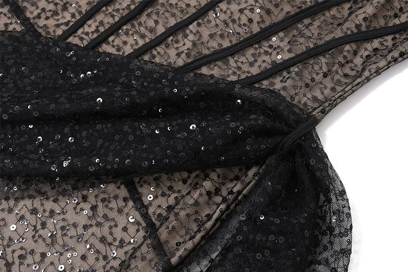 שמלת מיני סטרפלס בעיצוב מחוך בעיטור פייטים - VALENTINA