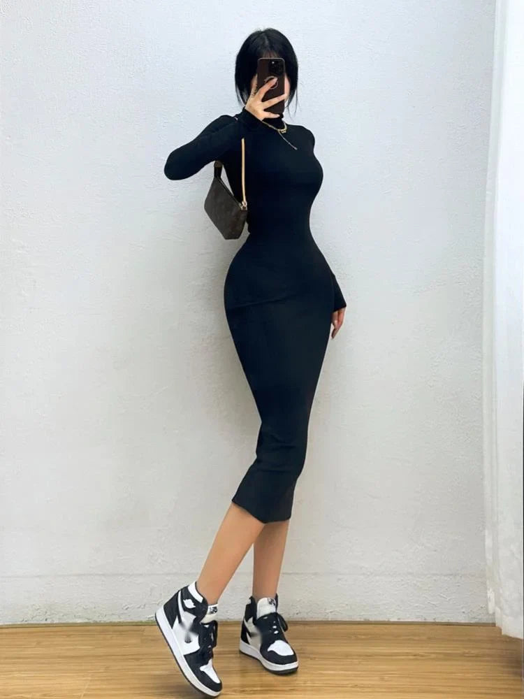 שמלת מידי סרוגה צמודה צווארון גולף - Kira