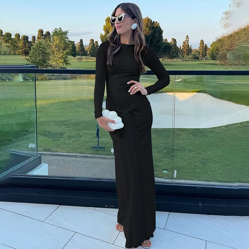 שמלת מקסי צנועה בעיצוב קשירה - מייפל