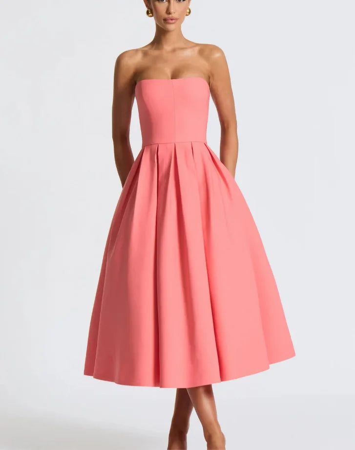 שמלת מידי סטרפלס בגזרת A - ארייא