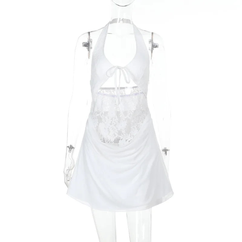 שמלת מיני בעיטור תחרה גב פתוח - יאז