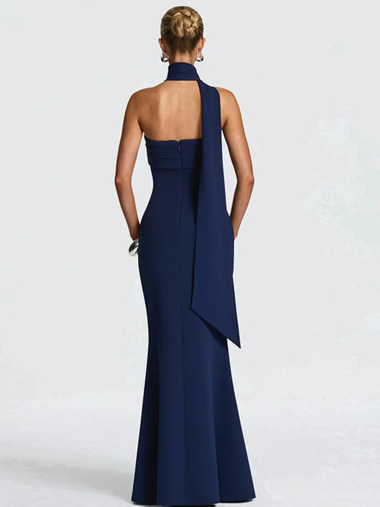 Strapless maxi dress with scarf decoration - MAROM