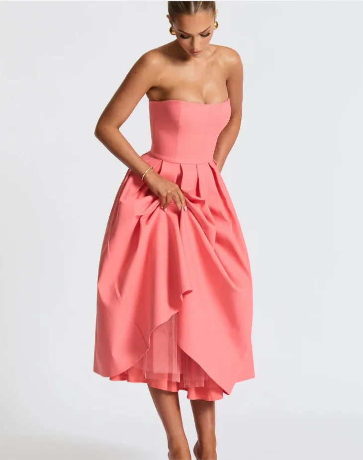 שמלת מידי סטרפלס בגזרת A - ארייא