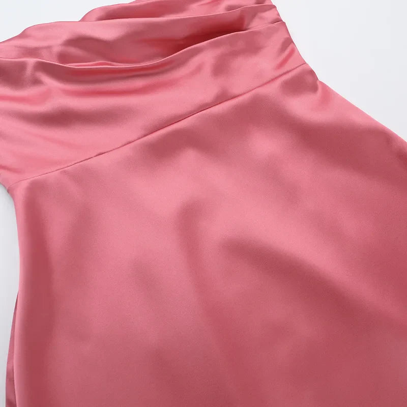 שמלת מקסי סטרפלס סאטן בעיצוב קיפולים - רוזה