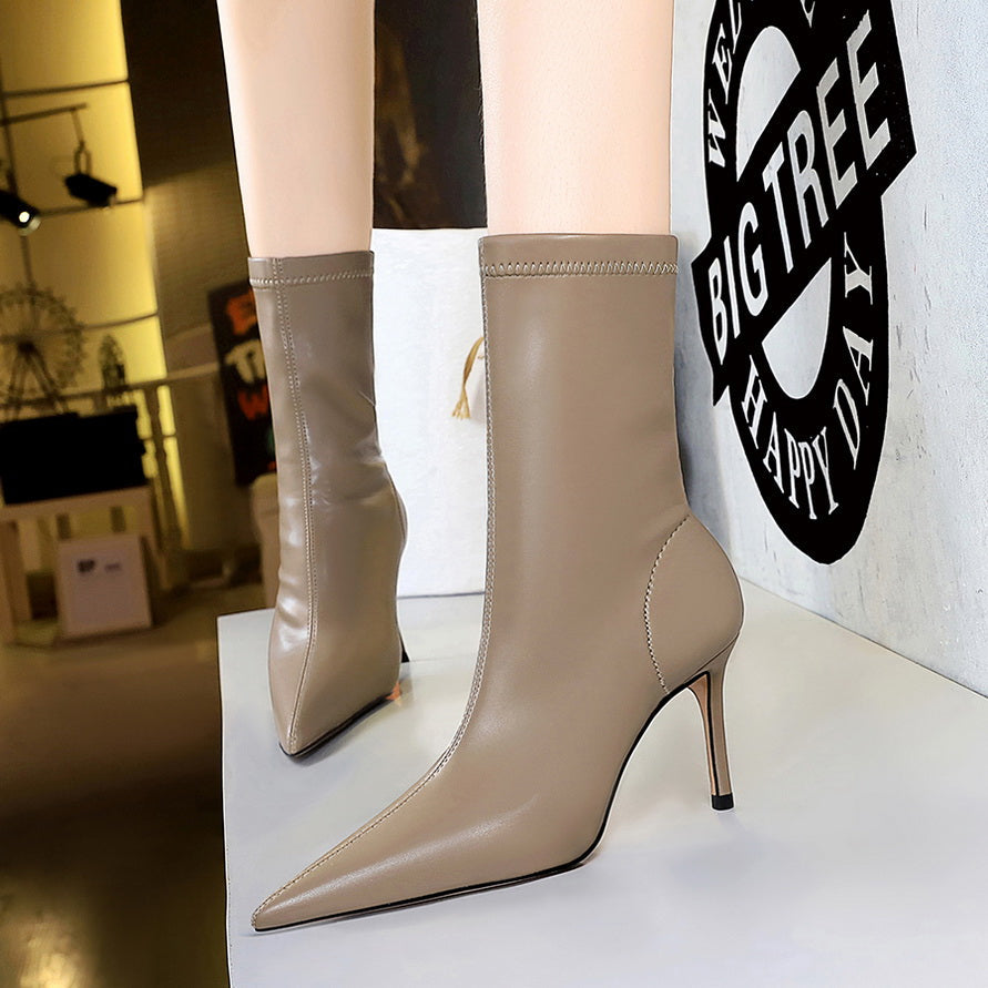 Faux leather heeled boots with warm fur lining - DORI