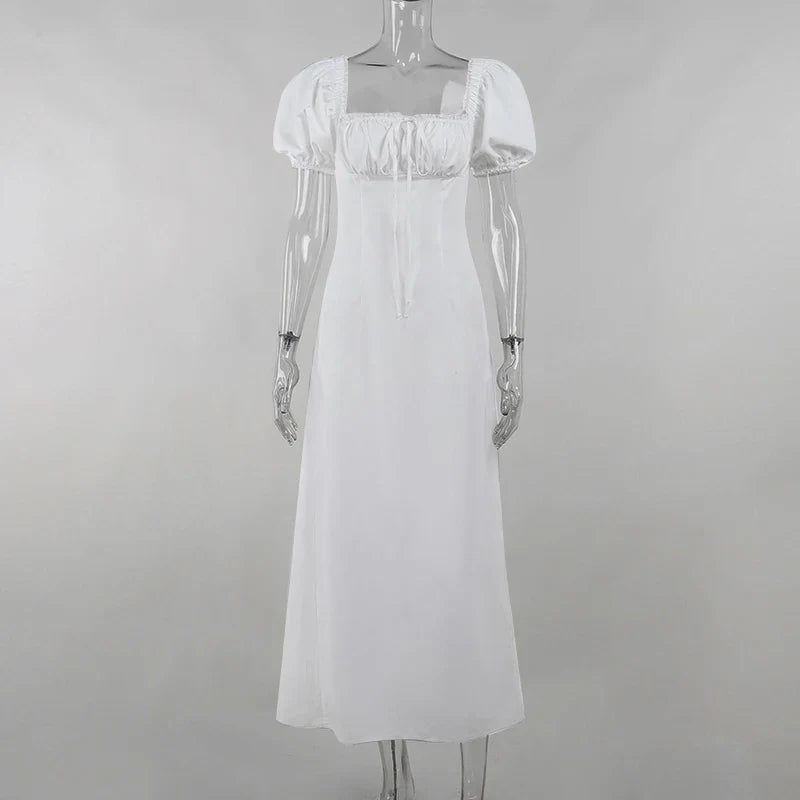 שמלת מידי בעיצוב כפרי שרוולים נפוחים בעיטור תחרה - רוזי