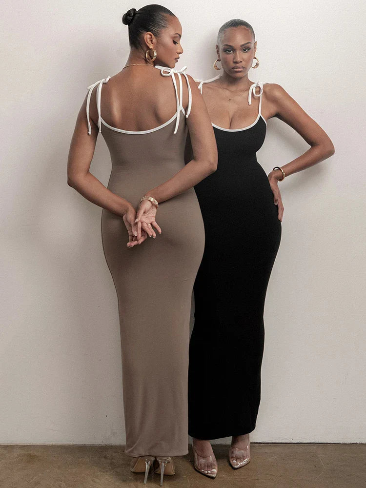 שמלת מקסי סרוגה קשירה בכתפיות - מירנדה