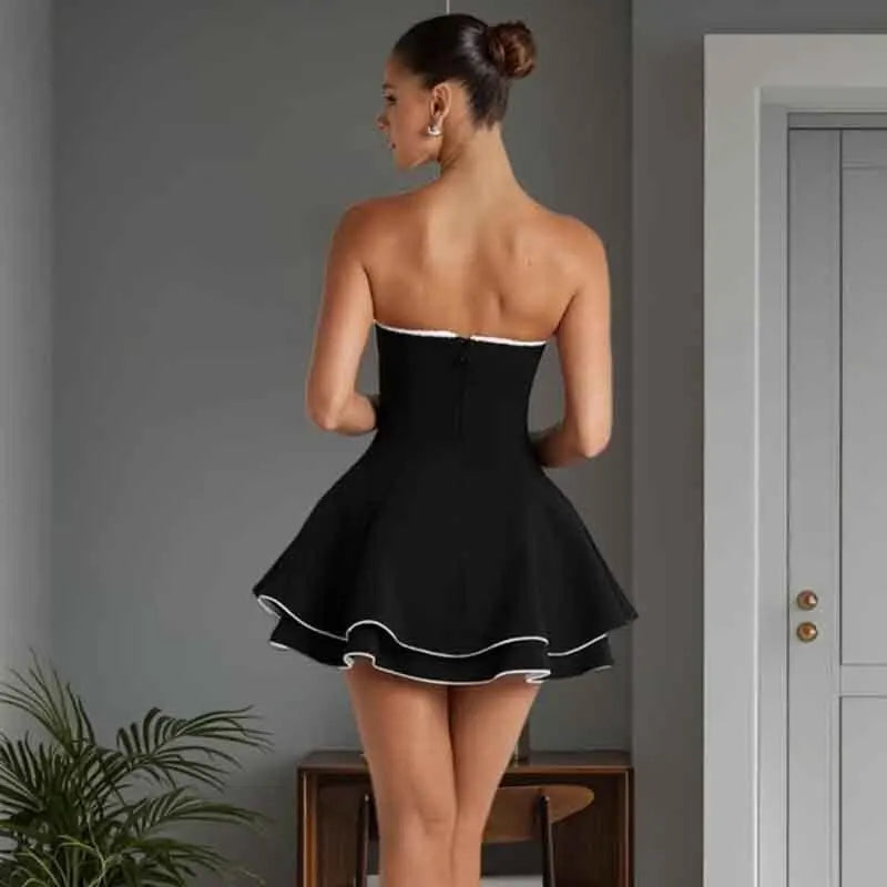 שמלת מיני סטרפלס מלמלה בגזרת A - Jolie