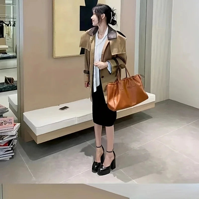 נעלי עקב בובה בד דמוי עור - מרי לו