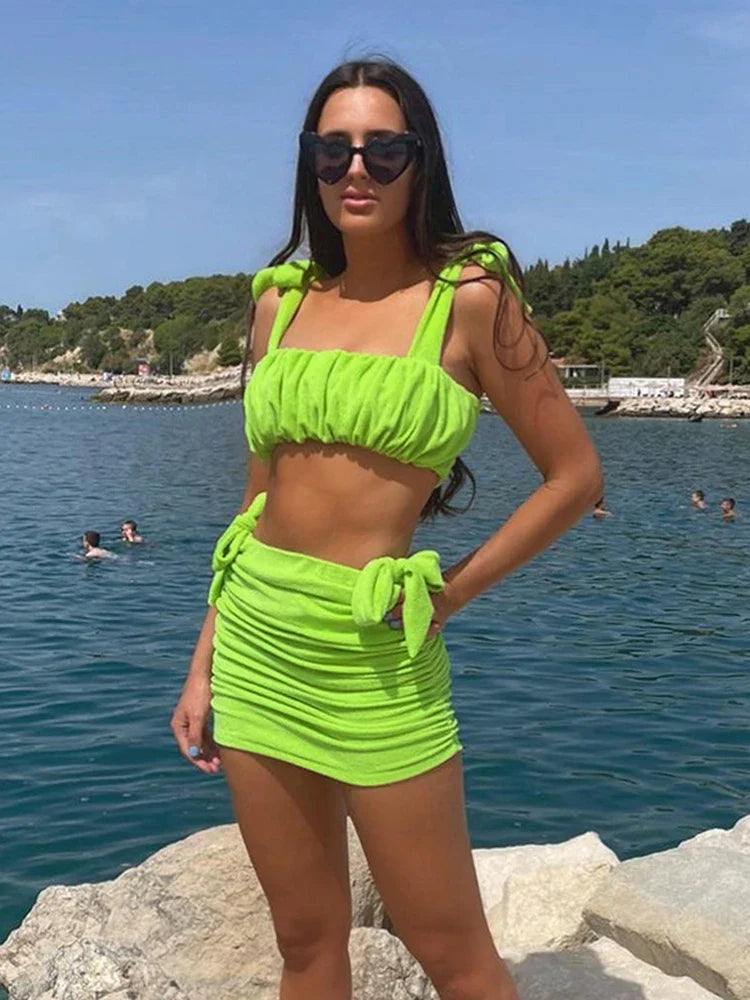 Two-piece ruching set, top and skirt - Michaela