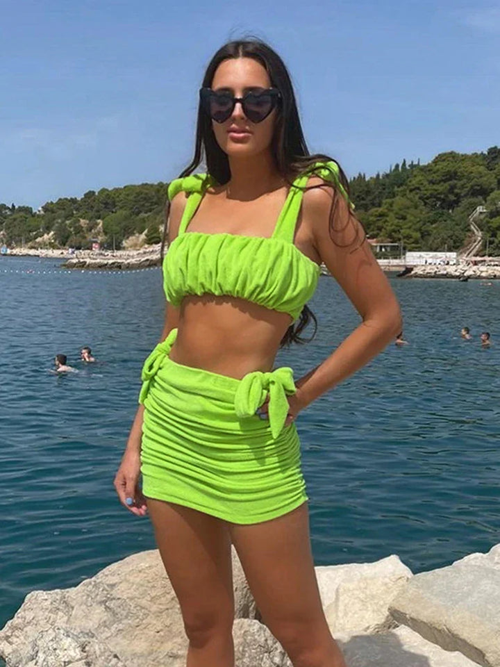 Two-piece ruching set, top and skirt - Michaela