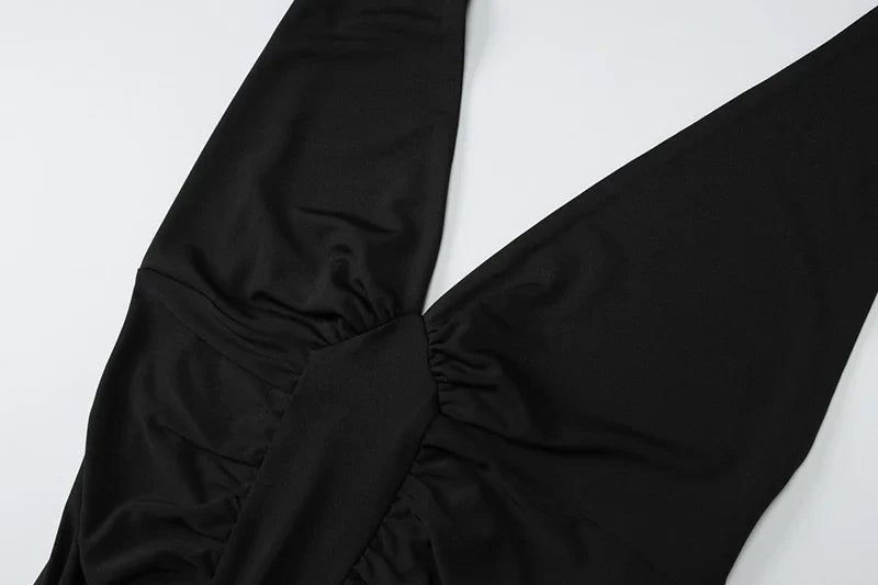 שמלת מקסי כיווצים גב פתוח קשירה בצוואר - לימה