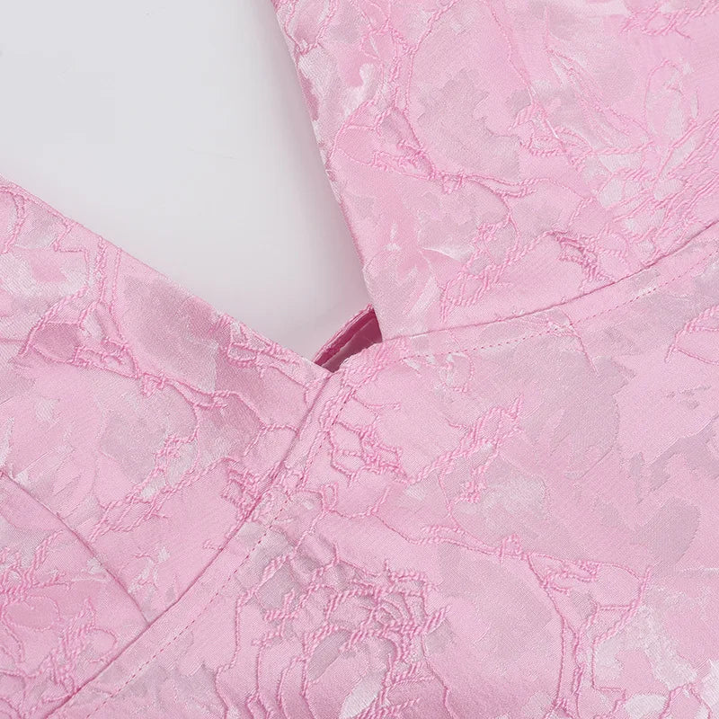 שמלת מיני בגזרת A קשירה בצוואר בעיצוב רקמת איורי פרחים בעיטור פפיונים - קרולינה