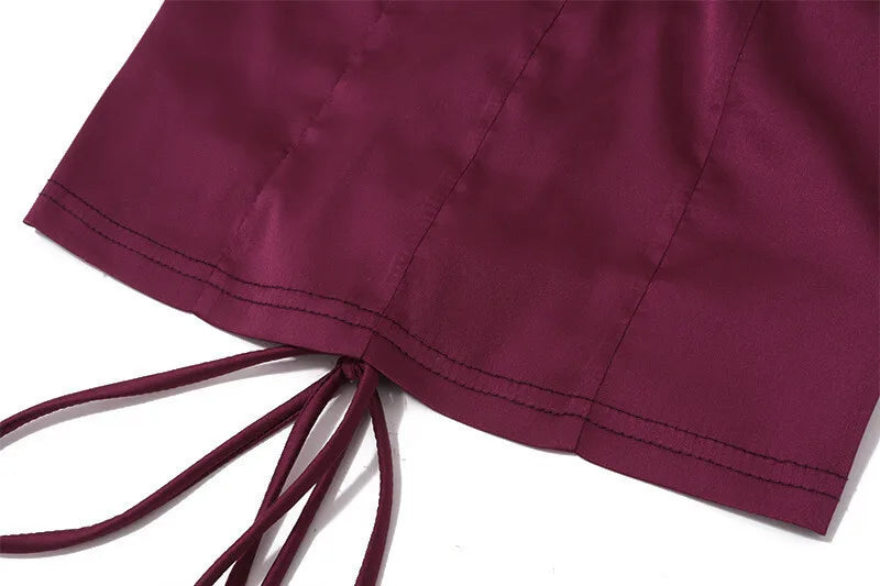 סט שני חלקים חולצה בעיצוב סאטן וחצאית מקסי בעיטור שיפון - מקסימה