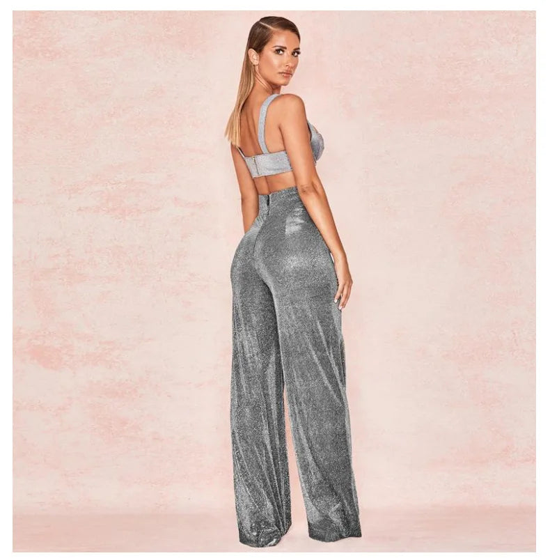 Wide-leg sequined pants