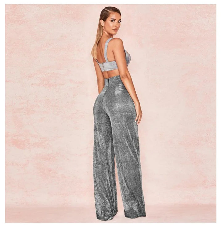 Wide-leg sequined pants